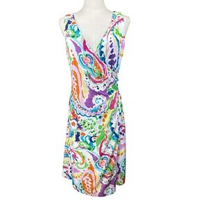 Lauren Ralph Lauren Paisley Faux Wrap Dress Multi Color Sleeveless Sheath Size 4